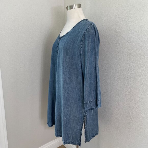 Soft Surroundings Womens  XL Chambray Embroidered Tunic Top Embroidered Floral - Picture 3 of 11